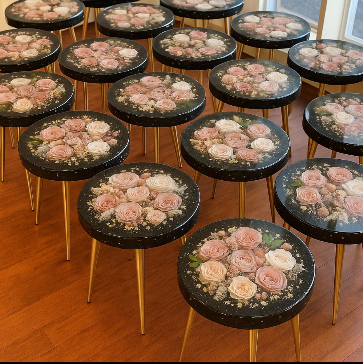 Handmade epoxy resin flower side table large 18" - heat and alcohol resistant top, customization available. preserve your flowers, bouquets