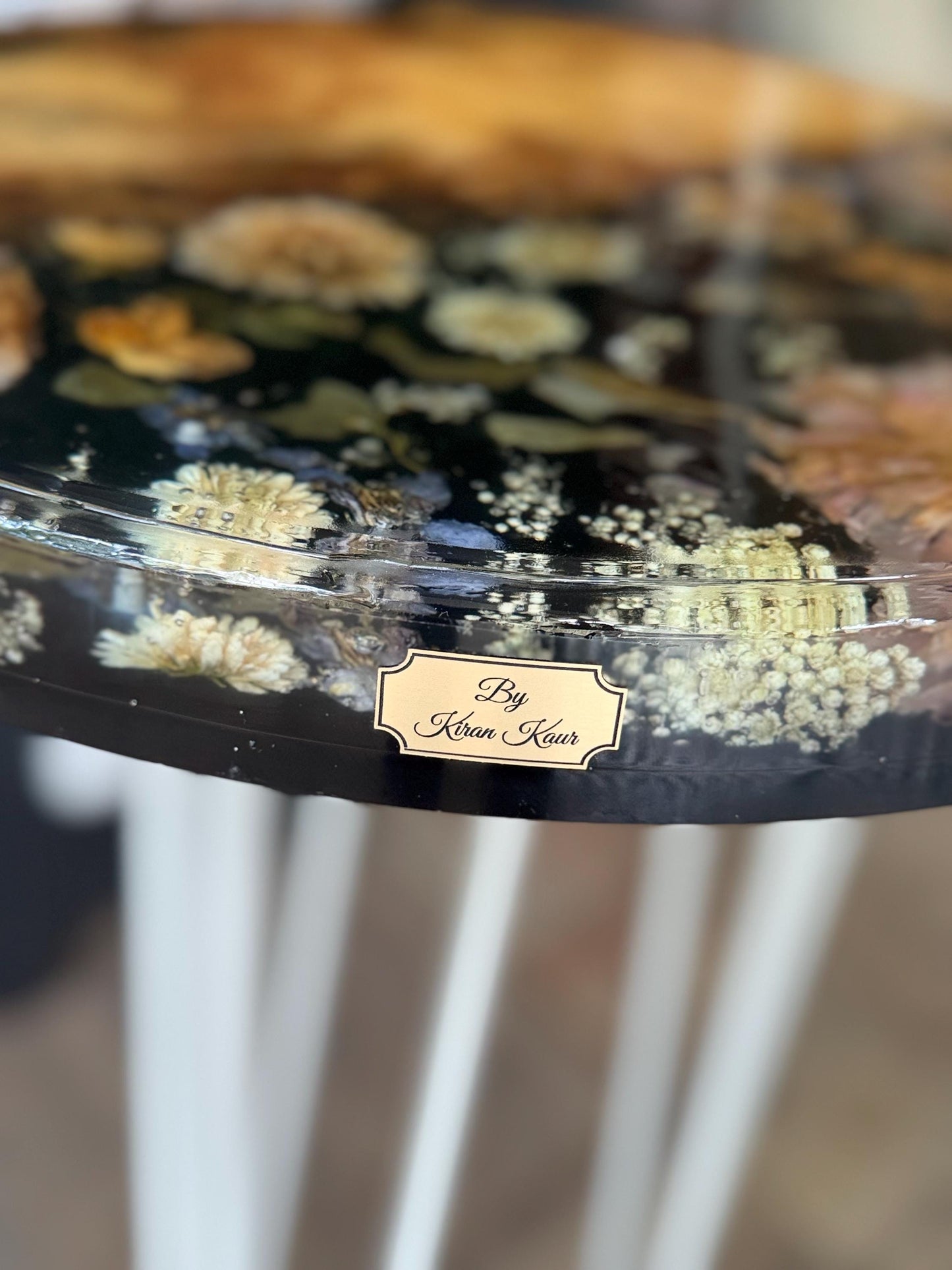Handmade Live edge epoxy resin flower side table large 18" - heat and alcohol resistant top, customization available. preserve your flowers, bouquets