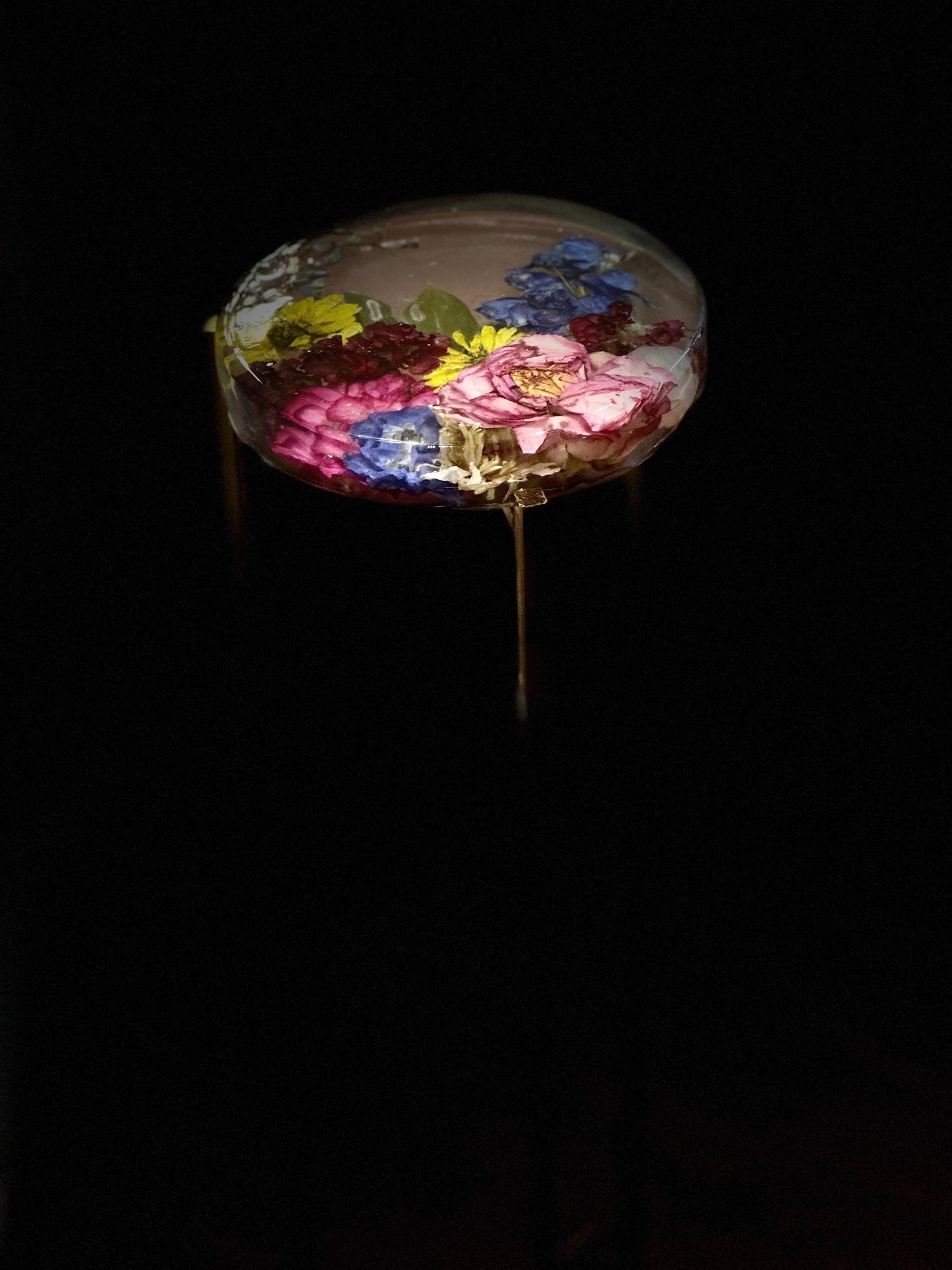Epoxy resin drink table(side table) with real dried flowers -alcohol and heat-resistant top. Super durable, Customization available.