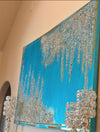 Handmade Blue/Teal and Gold Mirror Ultra Shiny Glittery Canvas Art Painting - Extra Large 36 x 60"