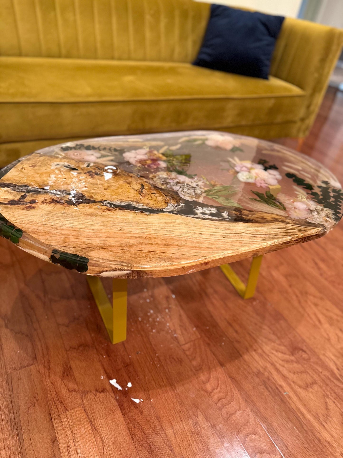 Handmade Live edge resin epoxy end table, coffee table oval -real dried flowers and beautiful spalted maple wood- Custom orders available