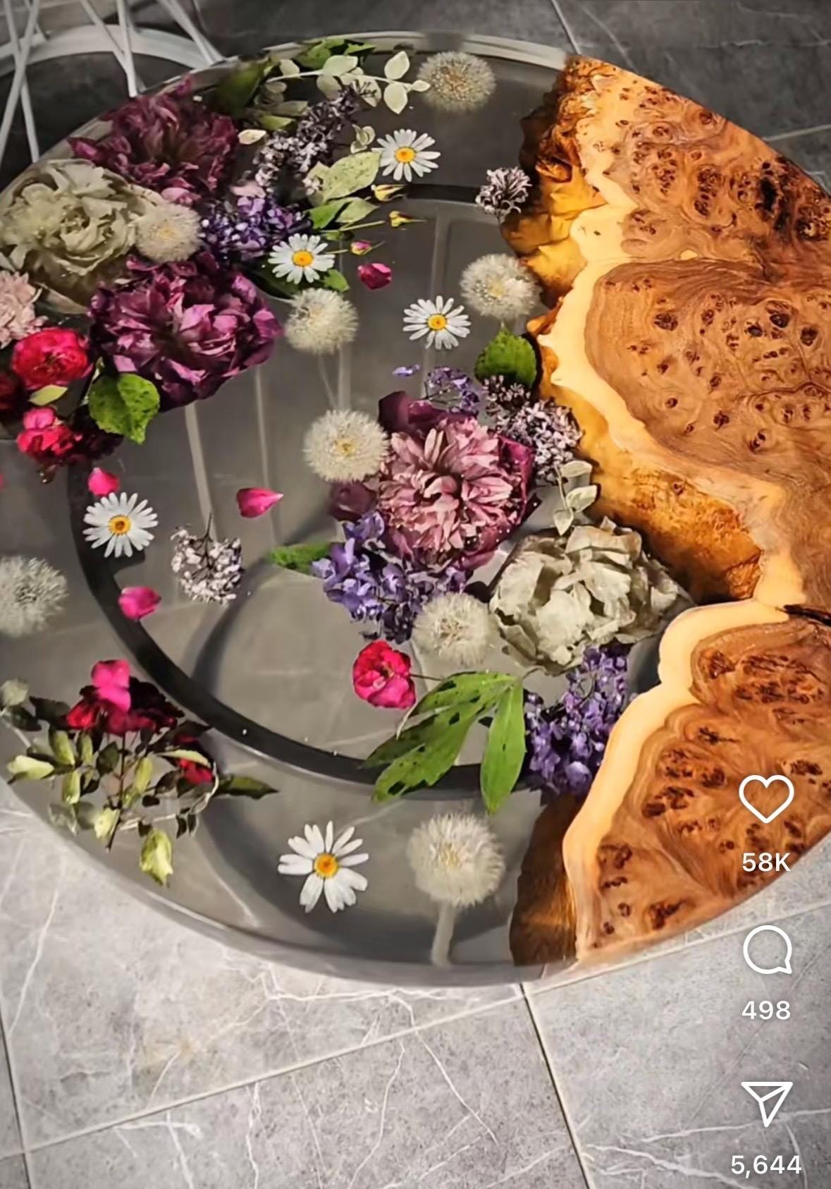 Handmade Live edge wood resin epoxy end table, coffee table -real dried flowers- Custom order available