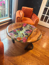 Sheri's Flower Garden- Handmade Flower Epoxy Resin Side Table With Dual Live Edge and Flower River
