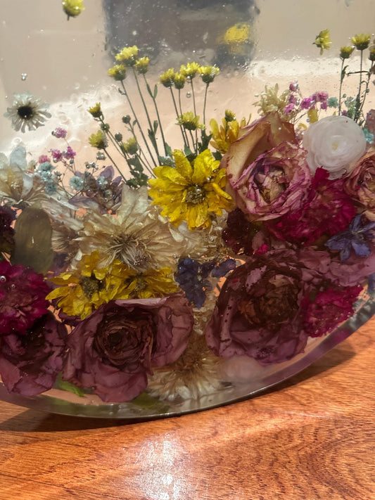 Epoxy resin end side table with real dried flower - large 18”- customization available