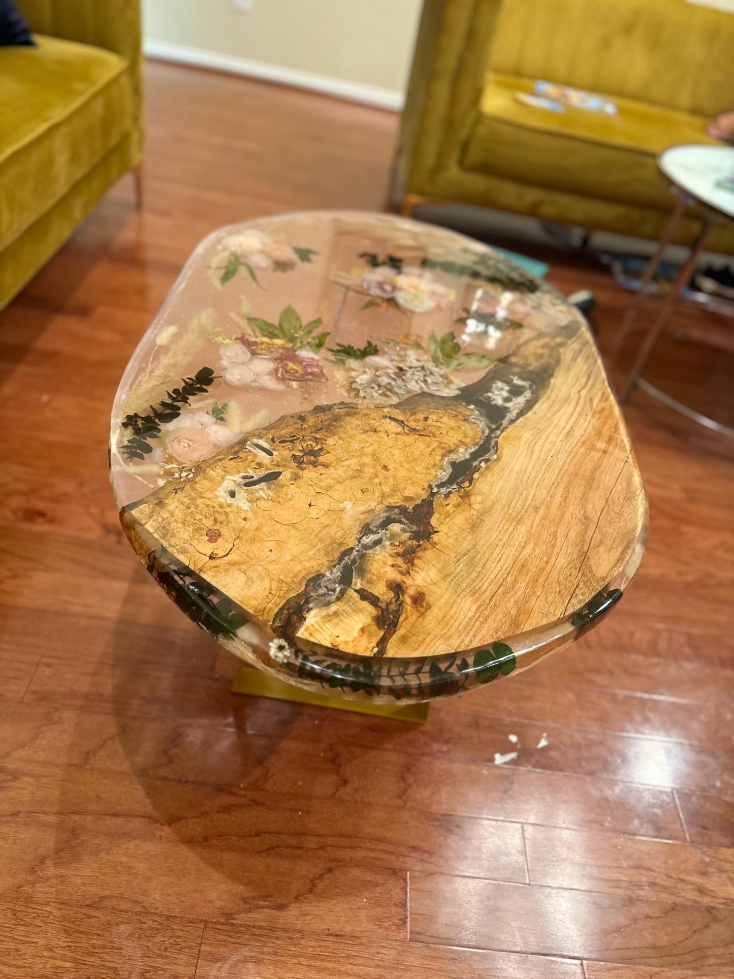 Handmade Live edge resin epoxy end table, coffee table oval -real dried flowers and beautiful spalted maple wood- Custom orders available