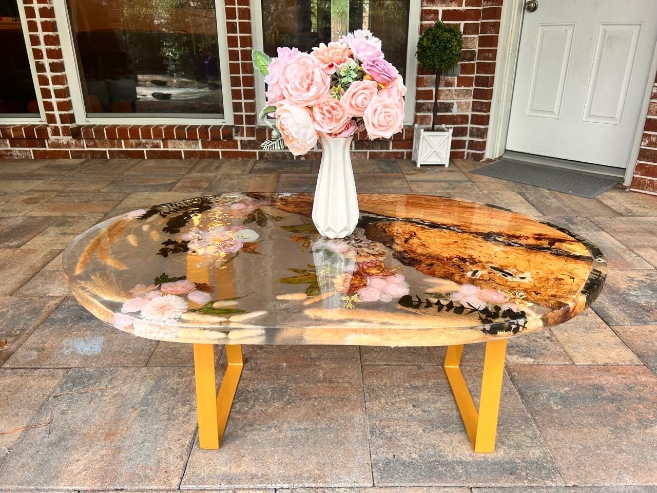 Handmade Live edge resin epoxy end table, coffee table oval -real dried flowers and beautiful spalted maple wood- Custom orders available