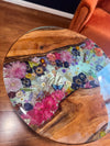 Sheri's Flower Garden- Handmade Flower Epoxy Resin Side Table With Dual Live Edge and Flower River