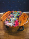 Sheri's Flower Garden- Handmade Flower Epoxy Resin Side Table With Dual Live Edge and Flower River