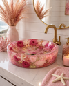 Handmade Epoxy resin floral sink basin in pink