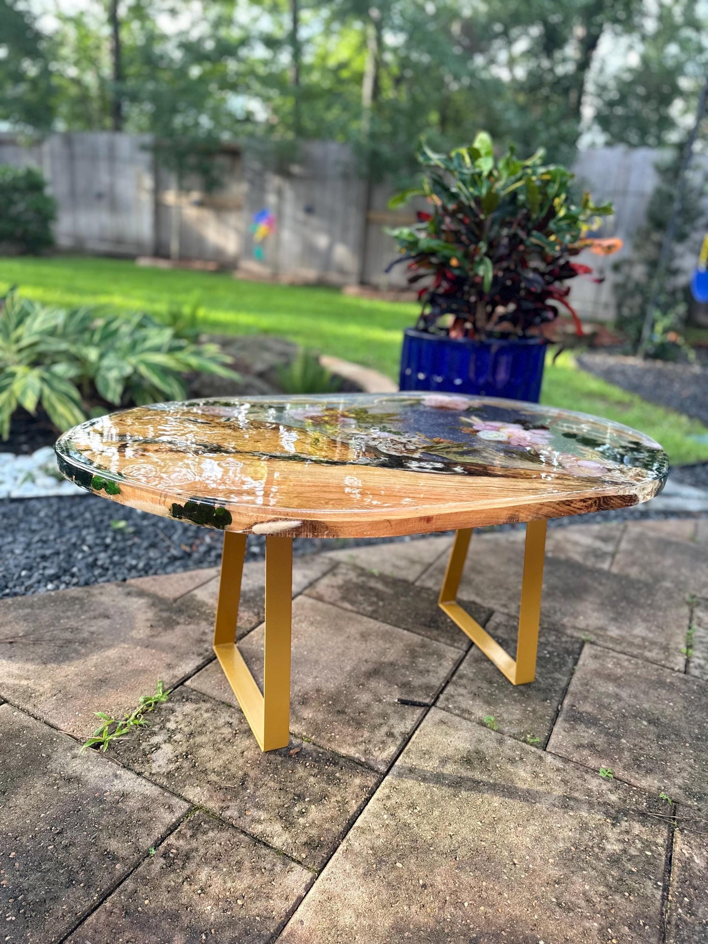 Handmade Live edge resin epoxy end table, coffee table oval -real dried flowers and beautiful spalted maple wood- Custom orders available
