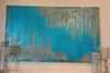Handmade Blue/Teal and Gold Mirror Ultra Shiny Glittery Canvas Art Painting - Extra Large 36 x 60"