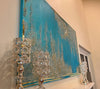 Handmade Blue/Teal and Gold Mirror Ultra Shiny Glittery Canvas Art Painting - Extra Large 36 x 60"